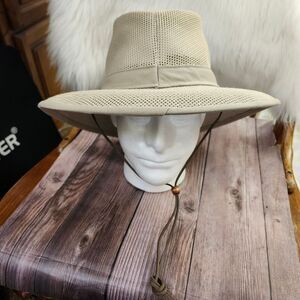 Heinschel Aussie Mesh Packable Fedora Hat Adj Leather Chincord Sz Lg‎